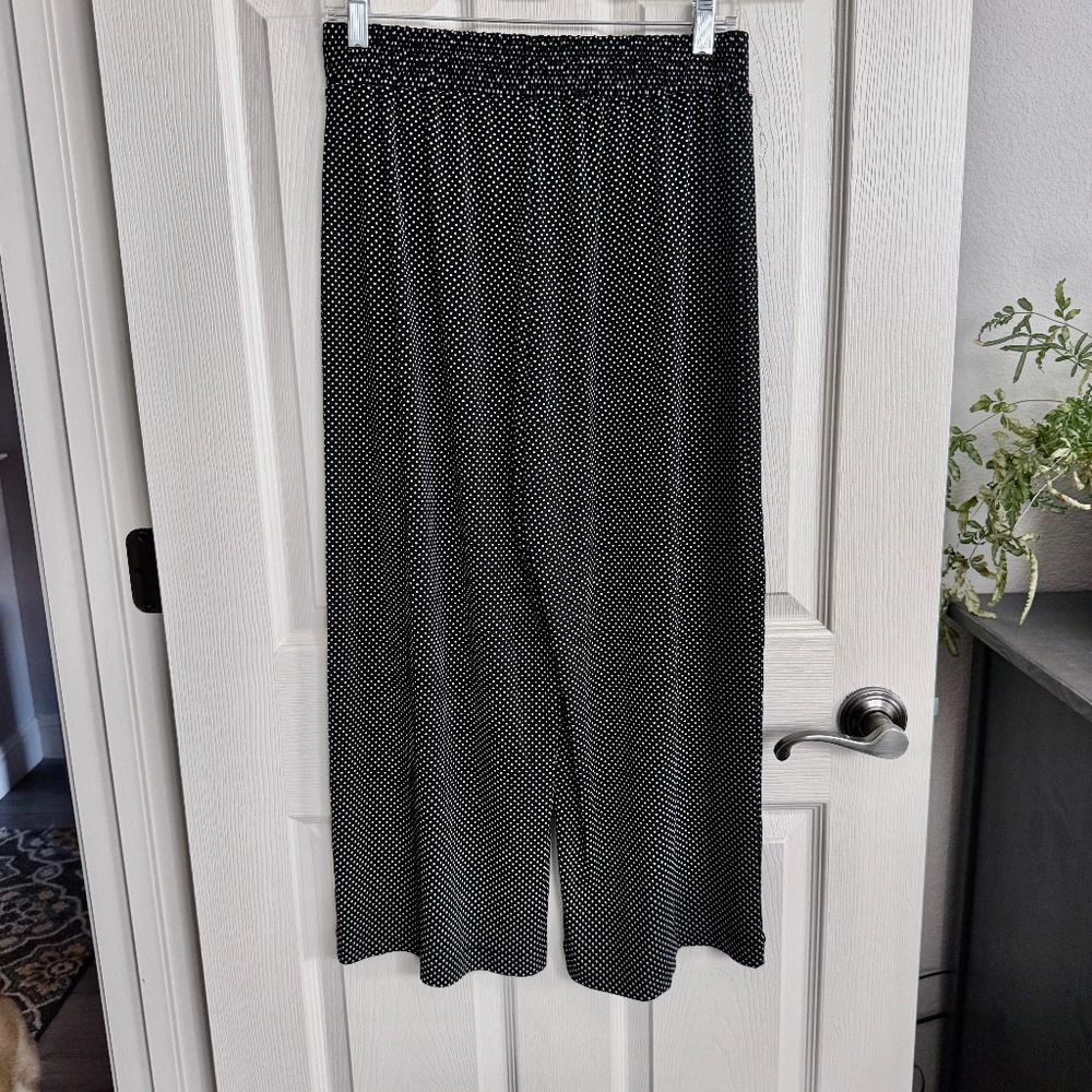 Adrienne Papell Mid Banded Waist Wide Leg Crepe Pant Black White Womens S NWT
